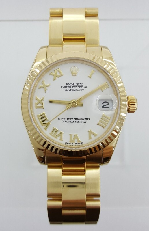 Rolex Lady DateJust President 178278 18K Yellow Gold 31mm White Dial Box & P