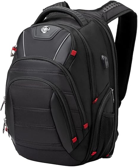 Swissdigital Design Men's Laptop Backpack for College and Business Travel with Integrated USB Charging Port and RFID Protection Fits Laptops up to 15.6 inch (CIRCUIT J14-BR)