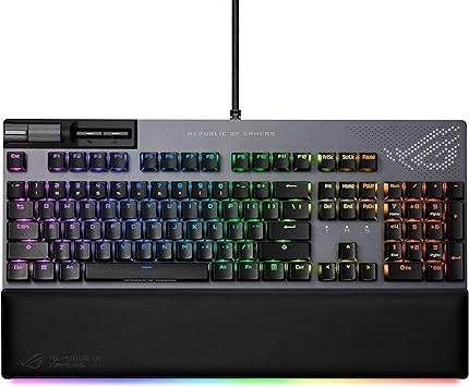 ASUS ROG Strix Flare II Animate 100% RGB Gaming Keyboard - Hot-swappable, ROG NX Blue Linear Switches, Customizable LED Display, PBT Keycaps, Acoustic Dampening Foam, Media Controls, Wrist Rest