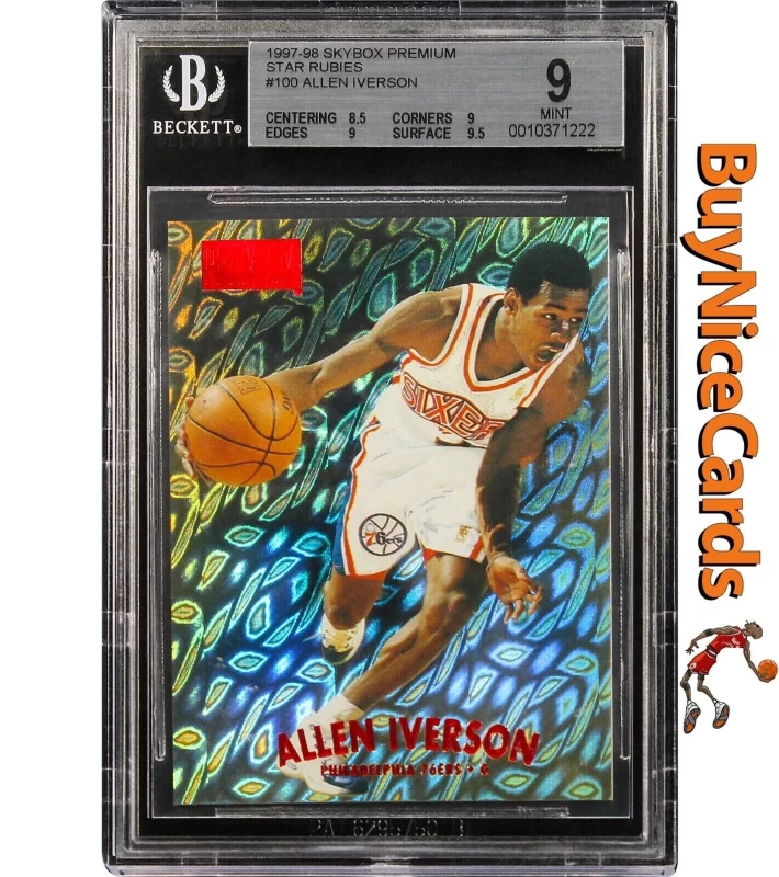1997-98 Allen Iverson Fleer SkyBox Premium Star Rubies 50 #100 BGS 9 Mint