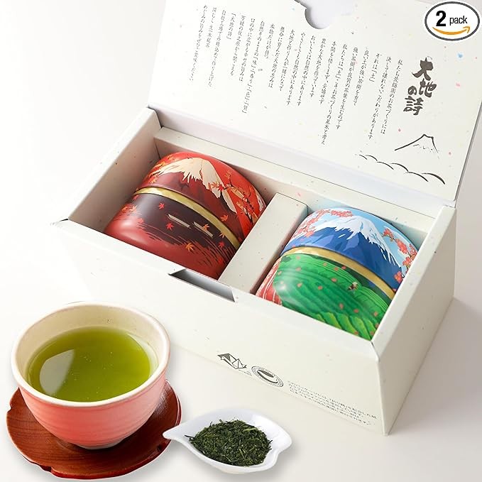 Arahataen Japanese Tea Gift Fuji Calendar Can, 2.8 oz (80 g) x 2 Bottles, Box Included, Natsume Can, Kabuse Tea, Gift Set, Green Tea, Deep Steamed Tea, Tea Leaves, Gift Present, Makinohara Tea, Mt.