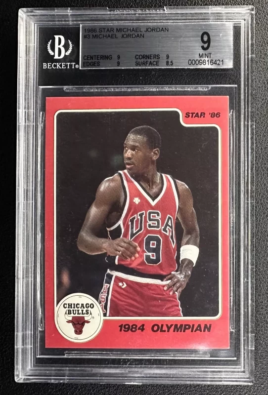 MICHAEL JORDAN BGS 9 1986 STAR BASKETBALL #3 1984 OLYMPIAN ROOKIE RC BULLS