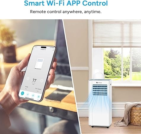 DR.PREPARE 8,000 BTU Portable Air Conditioner with WiFi Enabled, Cooling, Dehumidifier, Fan & Sleep Modes 4-in-1 Portable AC wRemote Control & 67'' Window Kit, Cools Up To 300 sq. ft, 1-24H Timers