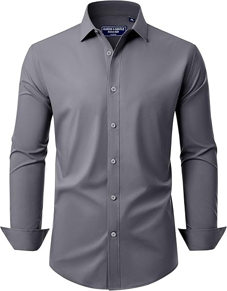 Alimens & Gentle Men's Dress Shirt Regular Fit Stretch Stain Shield Long Sleeve Solid Business Wedding Button Down Shirts