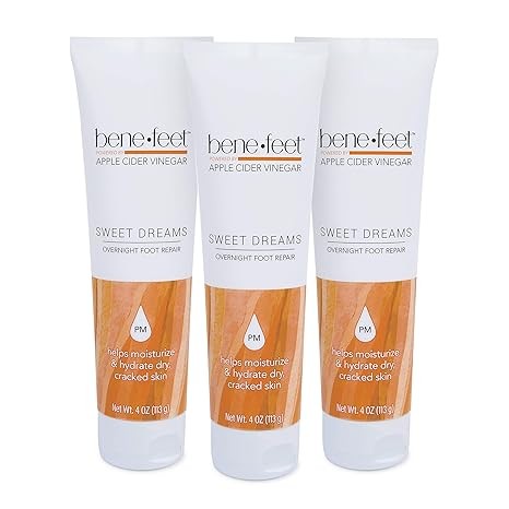 Sweet Dreams Overnight Foot Repair - Night Cream for Detox, Moisturize & Soften Dry Cracked Skin, With Apple Cider Vinegar, Turmeric & Borage Oil, 4oz (3 Pack)
