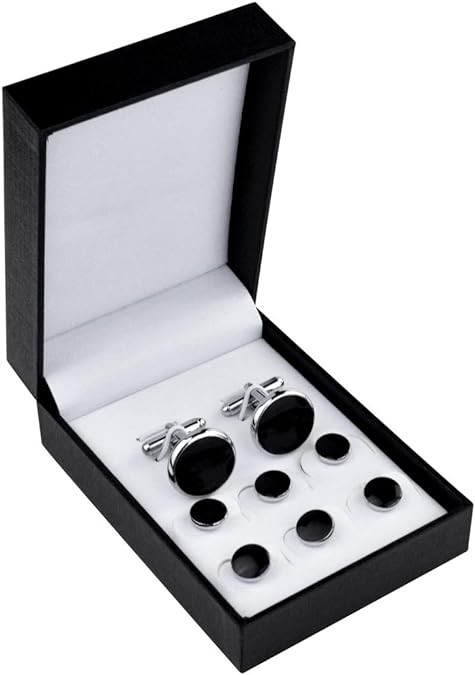 Tuxedo Studs and Cufflinks Set, Mens Cufflinks and Cuff Studs Set Cuff Links Stainless Steel Tux Buttons with Box for Tuxedo Shirts Wedding Business Gift