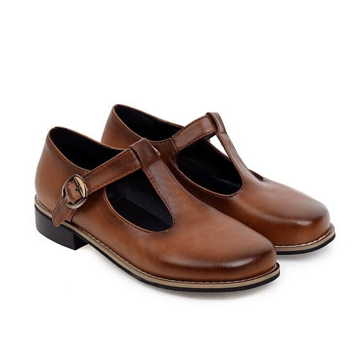 Mary Janes Womens Flats T-Strap College Shoes Brogue Party Pumps Oxfords 34-48